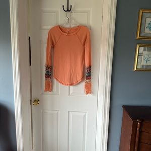 Free People orange long, sleeve, cotton, top